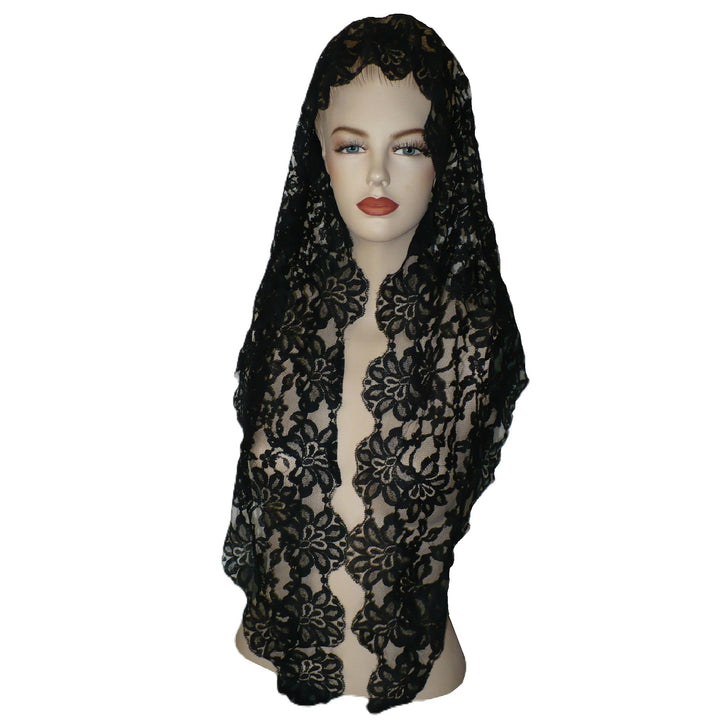 1960 Vintage Black French Liturgical Lace Mantilla Scarf.