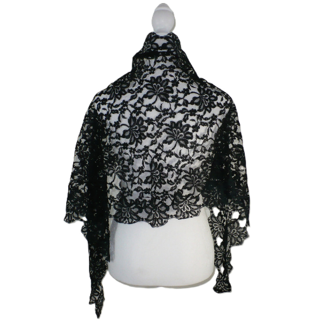 1960 Vintage Black French Liturgical Lace Mantilla Scarf.