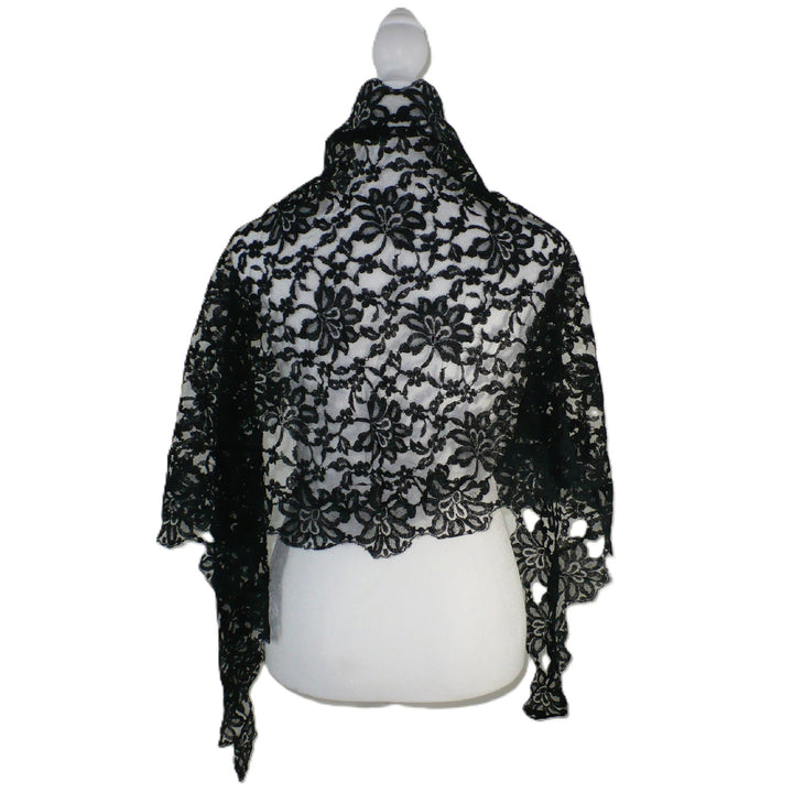 1960 Vintage Black French Liturgical Lace Mantilla Scarf.