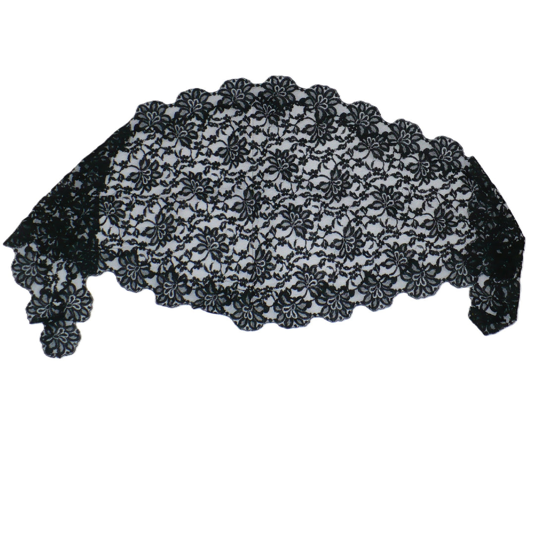 1960 Vintage Black French Liturgical Lace Mantilla Scarf .
