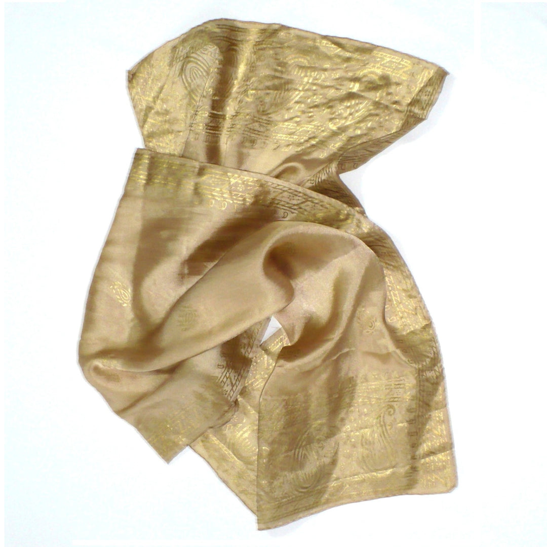 1960s Vintage Gold Embossed Paisley Silk Scarf.