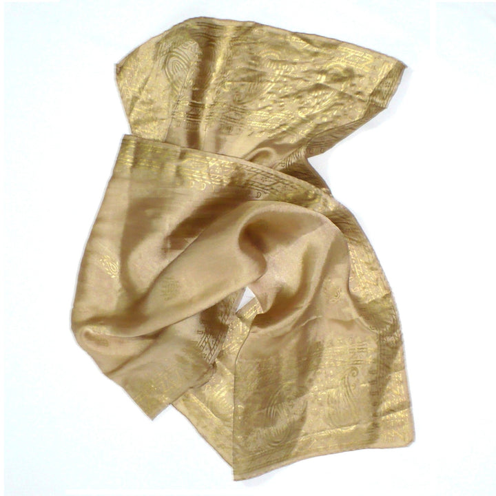 1960s Vintage Gold Embossed Paisley Silk Scarf.