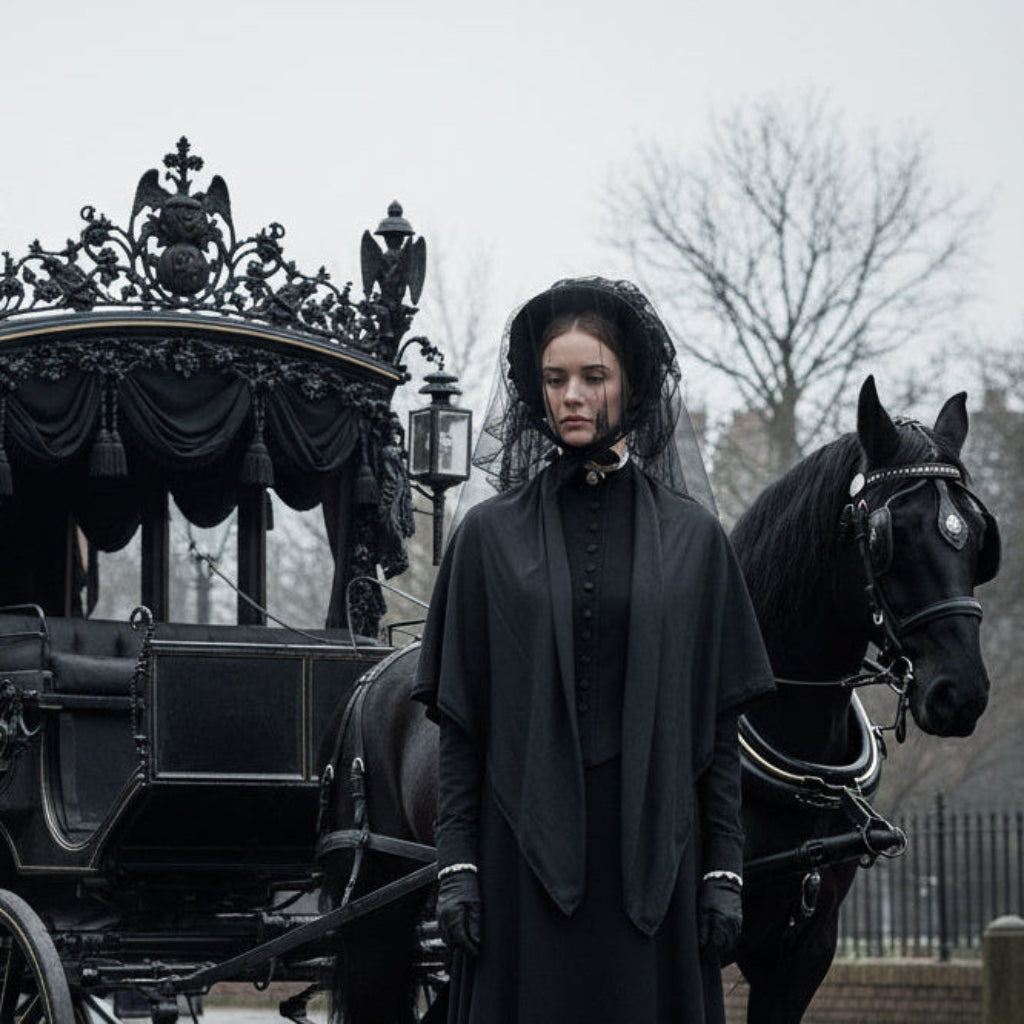 Victorian Fringed Silk Mourning Scarf