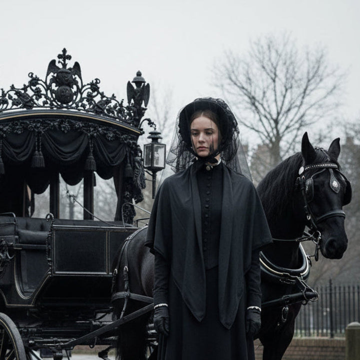 Victorian Fringed Silk Mourning Scarf