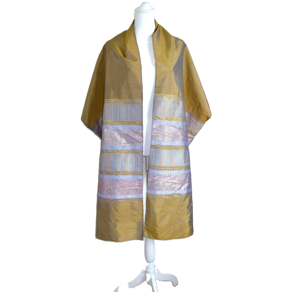 1960s Vintage Thai Silk Scarf or Shawl on dress form.