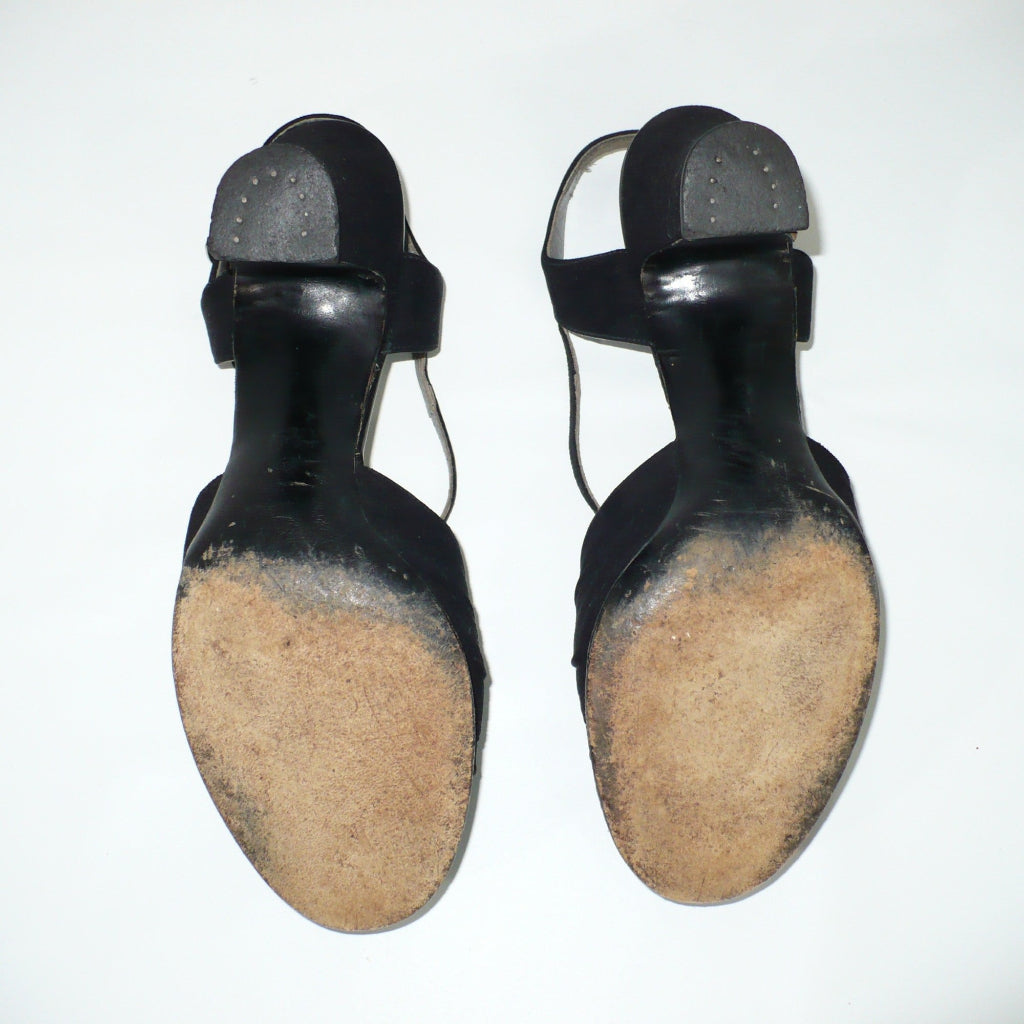 Vintage 1940s Black Victory Peep-Toe Heels, Ration-Era Collectible Footwear.