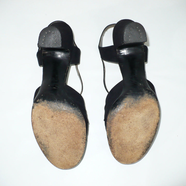 Vintage 1940s Black Victory Peep-Toe Heels, Ration-Era Collectible Footwear.