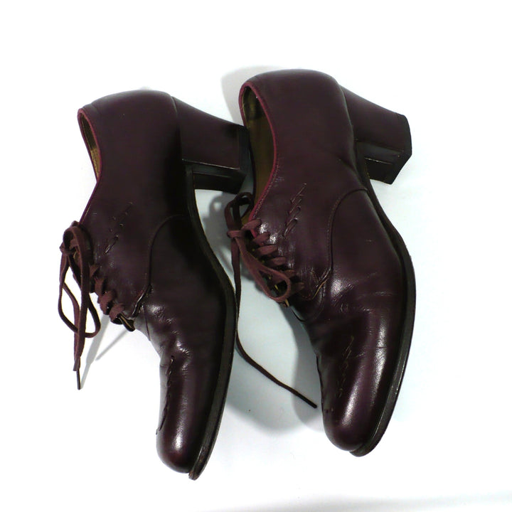 7A Vintage 1940s Women's Heeled Kid Leather Ghillie Oxfords, WW2 era.