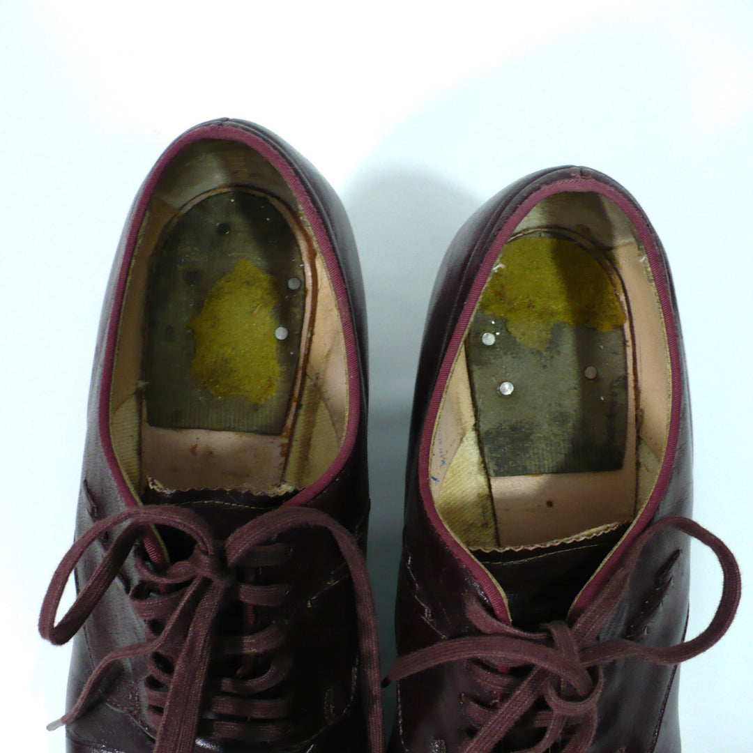 7A Vintage 1940s Women's Heeled Kid Leather Ghillie Oxfords, WW2 era.