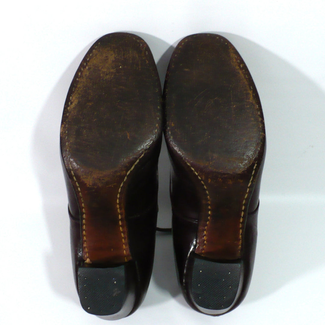 7A Vintage 1940s Women's Heeled Kid Leather Ghillie Oxfords, WW2 era.