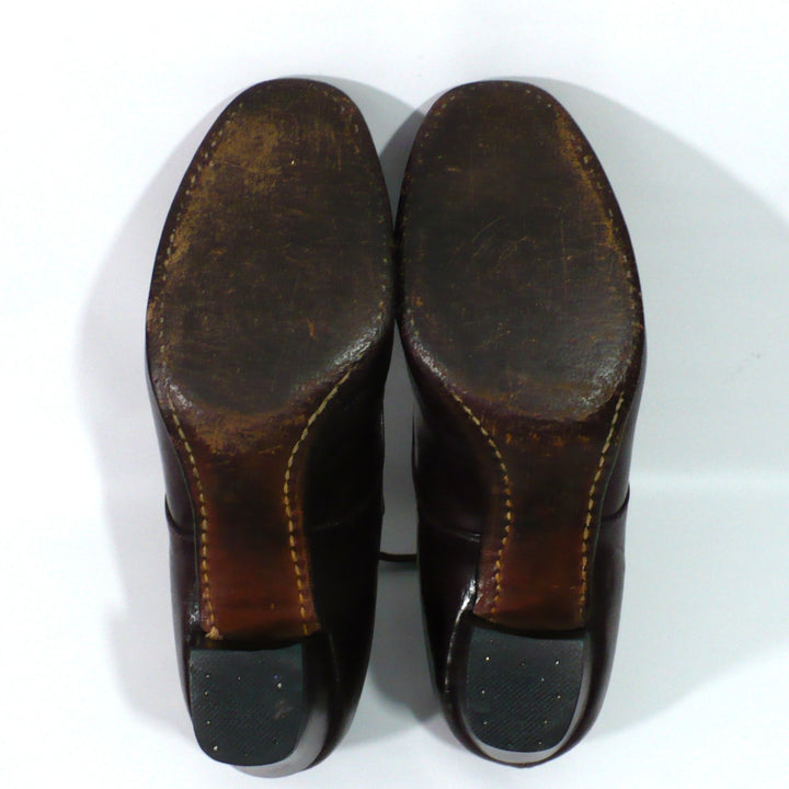 7A Vintage 1940s Women's Heeled Kid Leather Ghillie Oxfords, WW2 era.