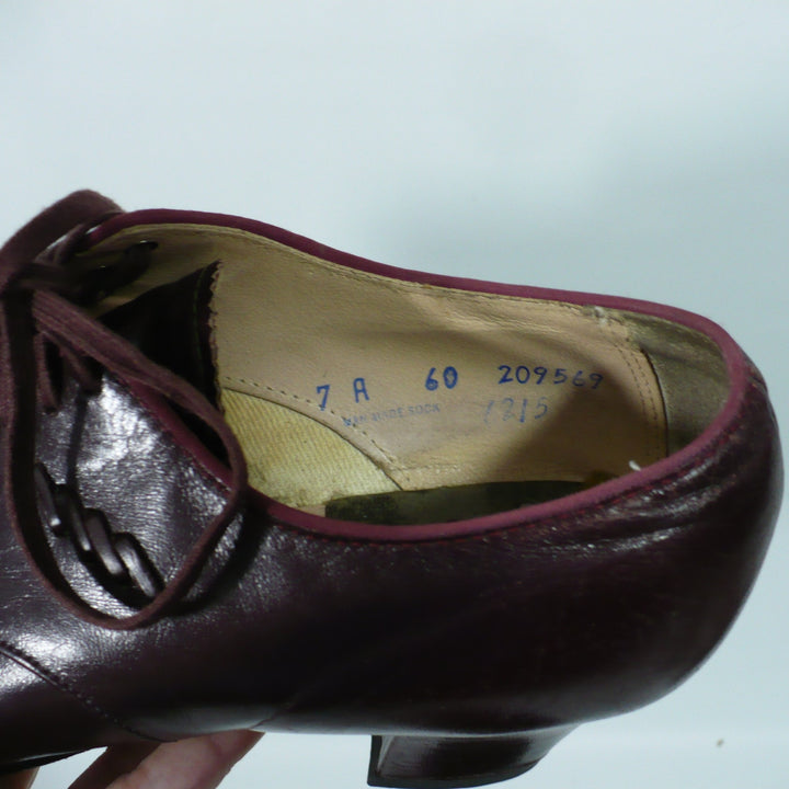 7A Vintage 1940s Women's Heeled Kid Leather Ghillie Oxfords, WW2 era.