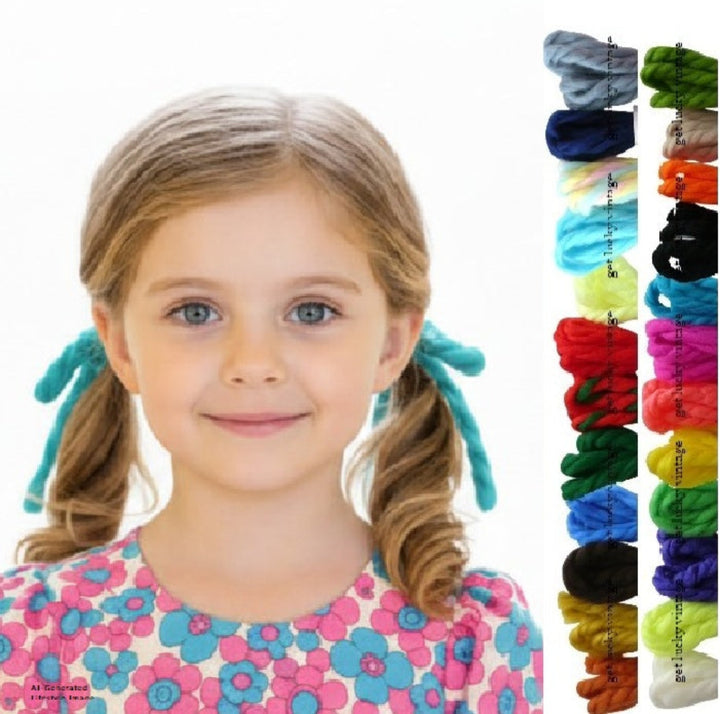 Your Choice: 1970s Vintage Yarn Hair Ties, Ponytail Ribbons
