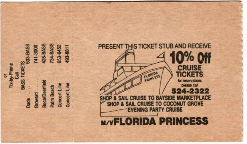 The Smithereens Green Thoughts 1988 Ticket Stub, back.