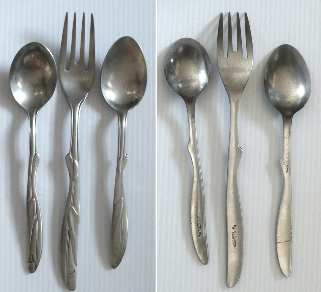Vintage South African Airways Cutlery, SAA. Spoons, fork front and back views.