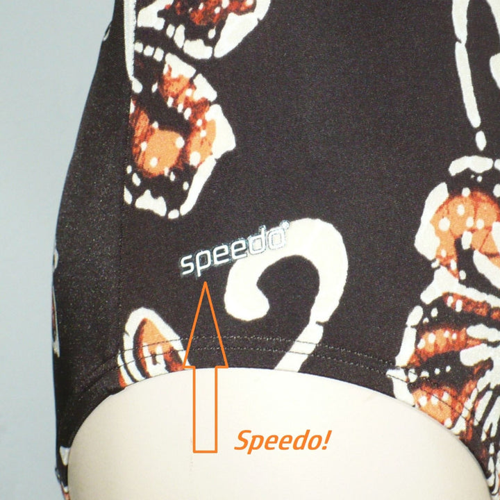 2004 Vintage Speedo Batik Babe Swimsuit Medium/10, showing SPEEDO logo on garment.