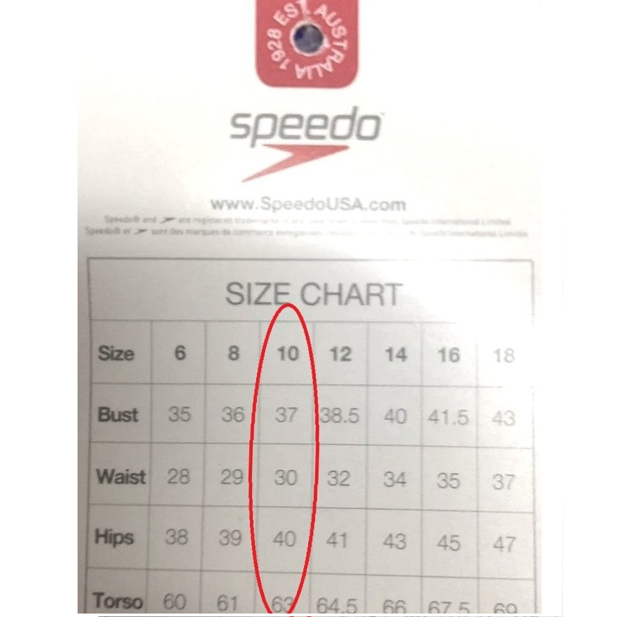 2004 Vintage Speedo Batik Babe Swimsuit Medium/10 size chart.