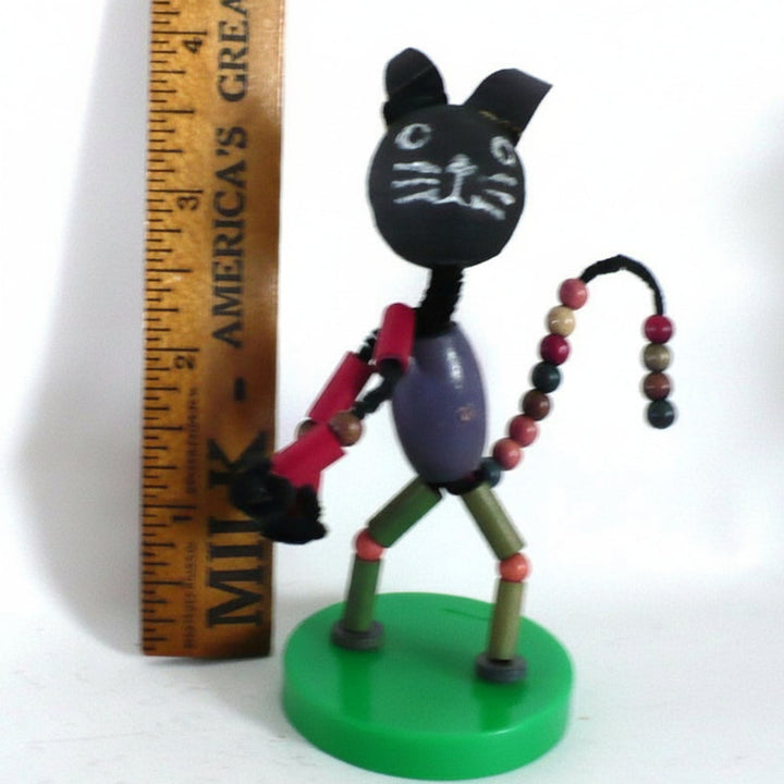 1960s Vintage Black Cat Bendy Doll, Walco Bead Pipe Cleaner Collectible Toy.