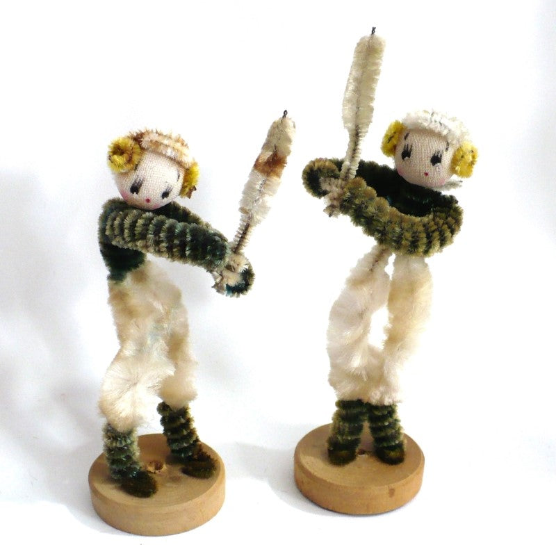 1950s Japan Pipe Cleaner Baseball or Cricket Dolls – Vintage Sports Bendy Dolls.