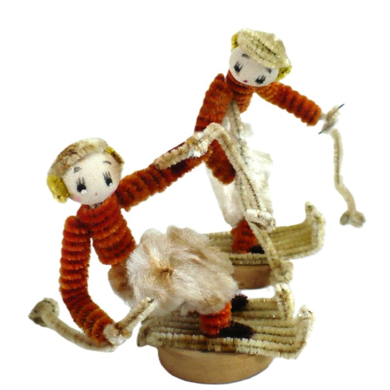 1950s Vintage Snow Skiers Bendy Toy Figurines Pipe Cleaner Dolls.