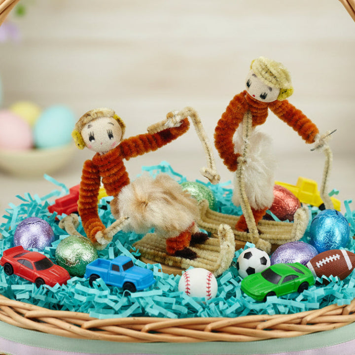 1950s Vintage Snow Skiers Bendy Toy Figurines Pipe Cleaner Dolls.