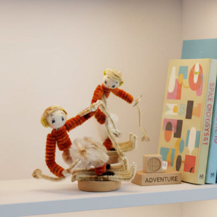 1950s Vintage Snow Skiers Bendy Toy Figurines Pipe Cleaner Dolls.