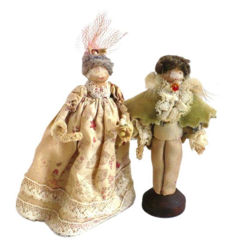 1970s Marie Antoinette and Louis XIV  Folk Art  Clothespin Dolls.