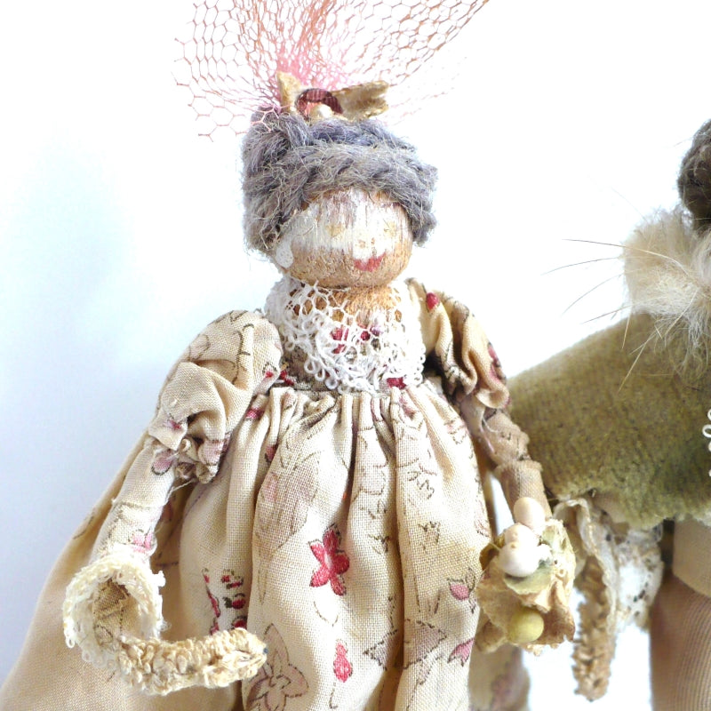 1970s Marie Antoinette Louis XIV  1970s Marie Antoinette and Louis XIV  Folk Art  Clothespin Dolls.