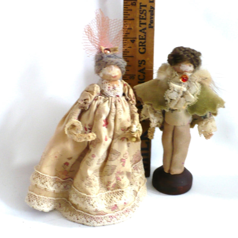 1970s Marie Antoinette Louis XIV  1970s Marie Antoinette and Louis XIV  Folk Art  Clothespin Dolls.