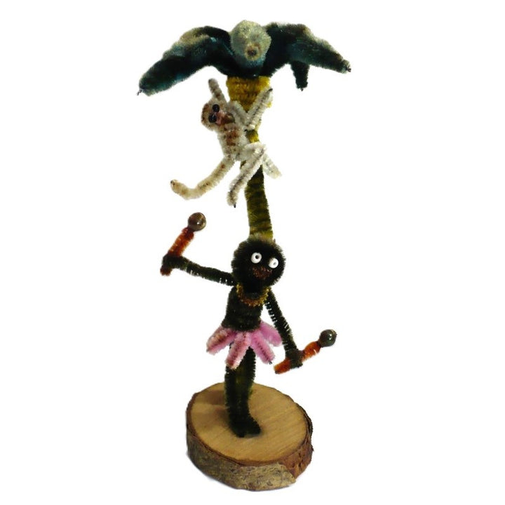 Vintage Tiki Pipe Cleaner Doll – Caribbean Maracas Musician, Monkey, Palm Tree.