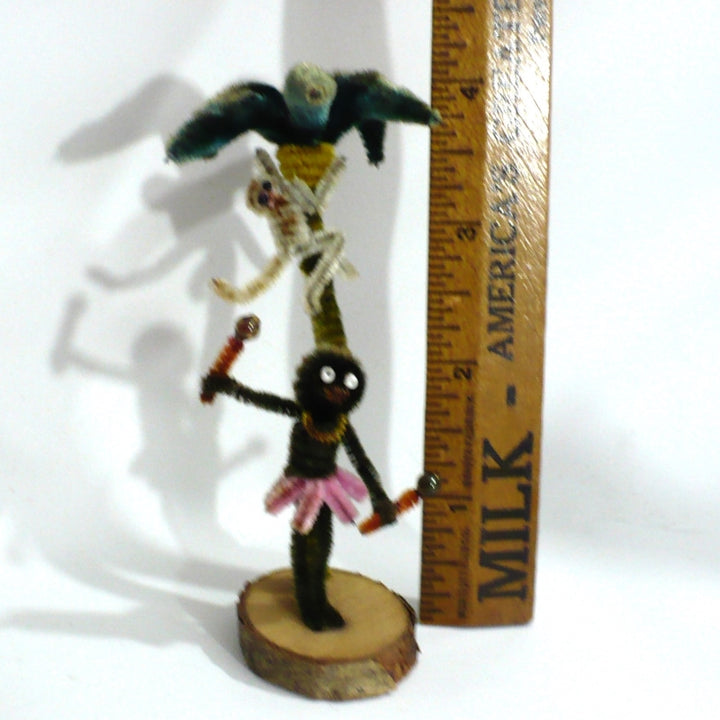 Vintage Tiki Pipe Cleaner Doll – Caribbean Maracas Musician, Monkey, Palm Tree.