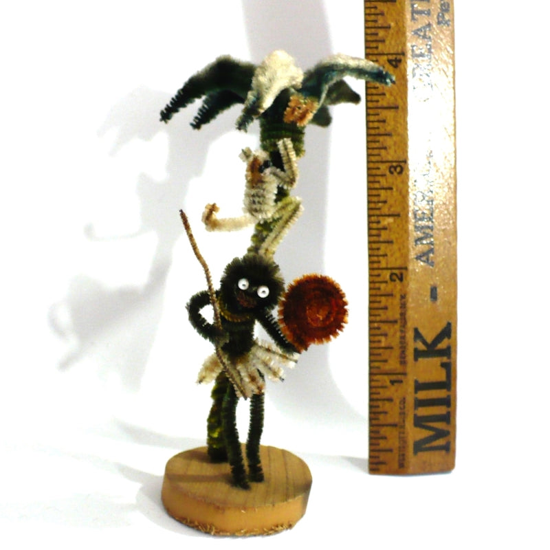 Vintage Caribbean Warrior Spear Shield Palm Tree Monkey Pipe Cleaner Doll.