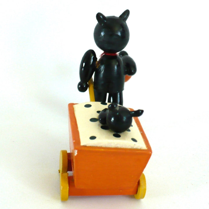 1980s Halloween Wood Black Cat & Kitten in Cart