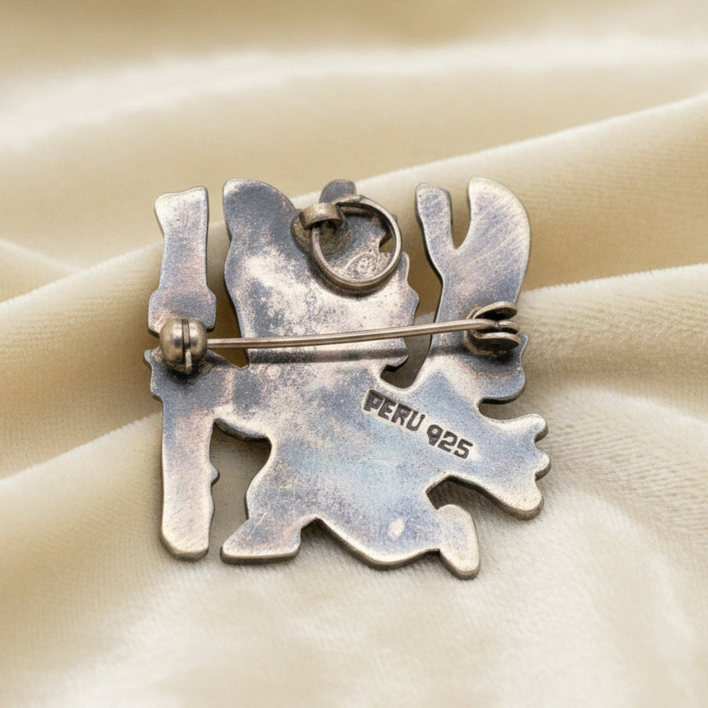 Vintage Enamel 925 Condor Peru Transformable Pendant Brooch attr. Laffi.