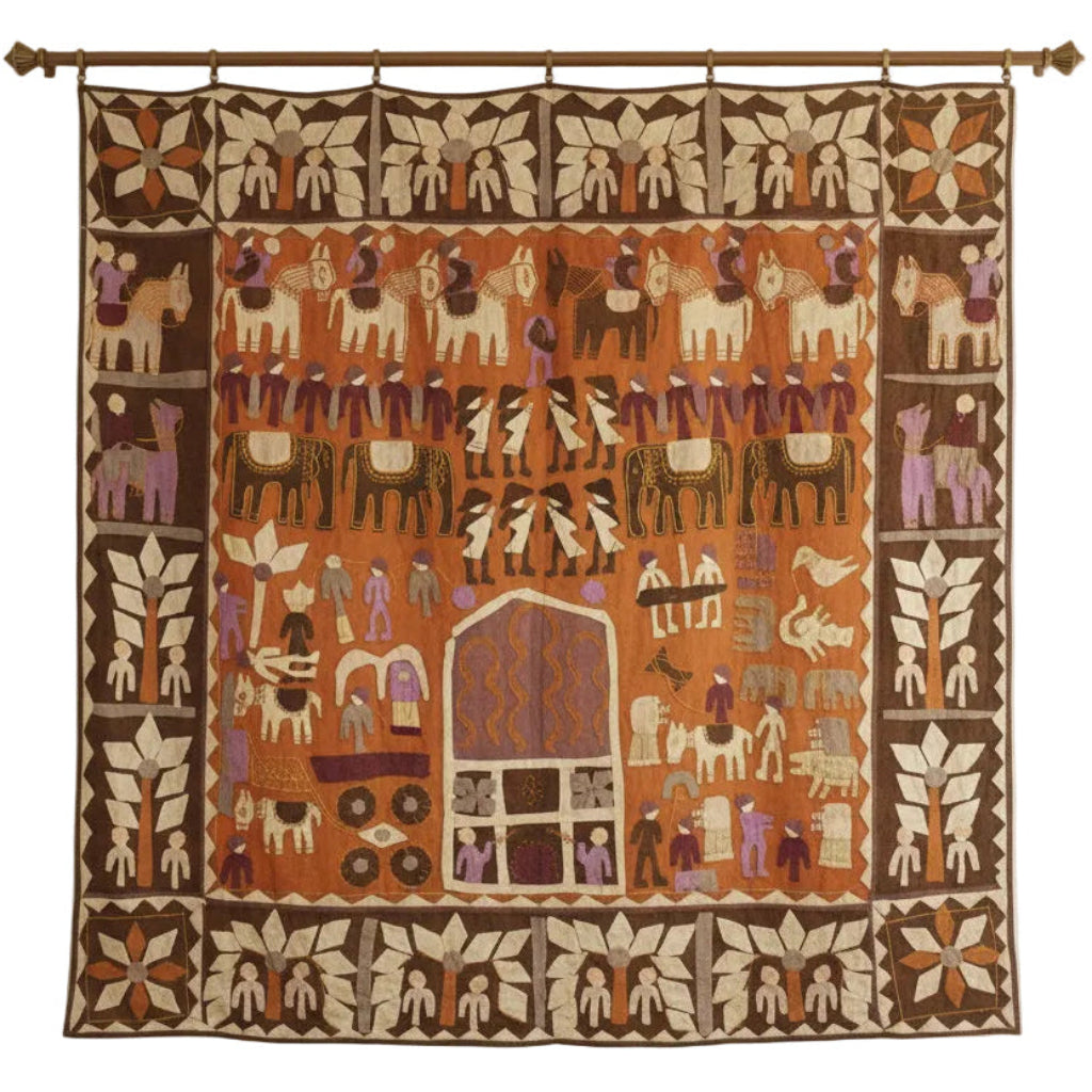 20th C. Kanduri Shrine Cloth of Uttar Pradesh displayed on wall.