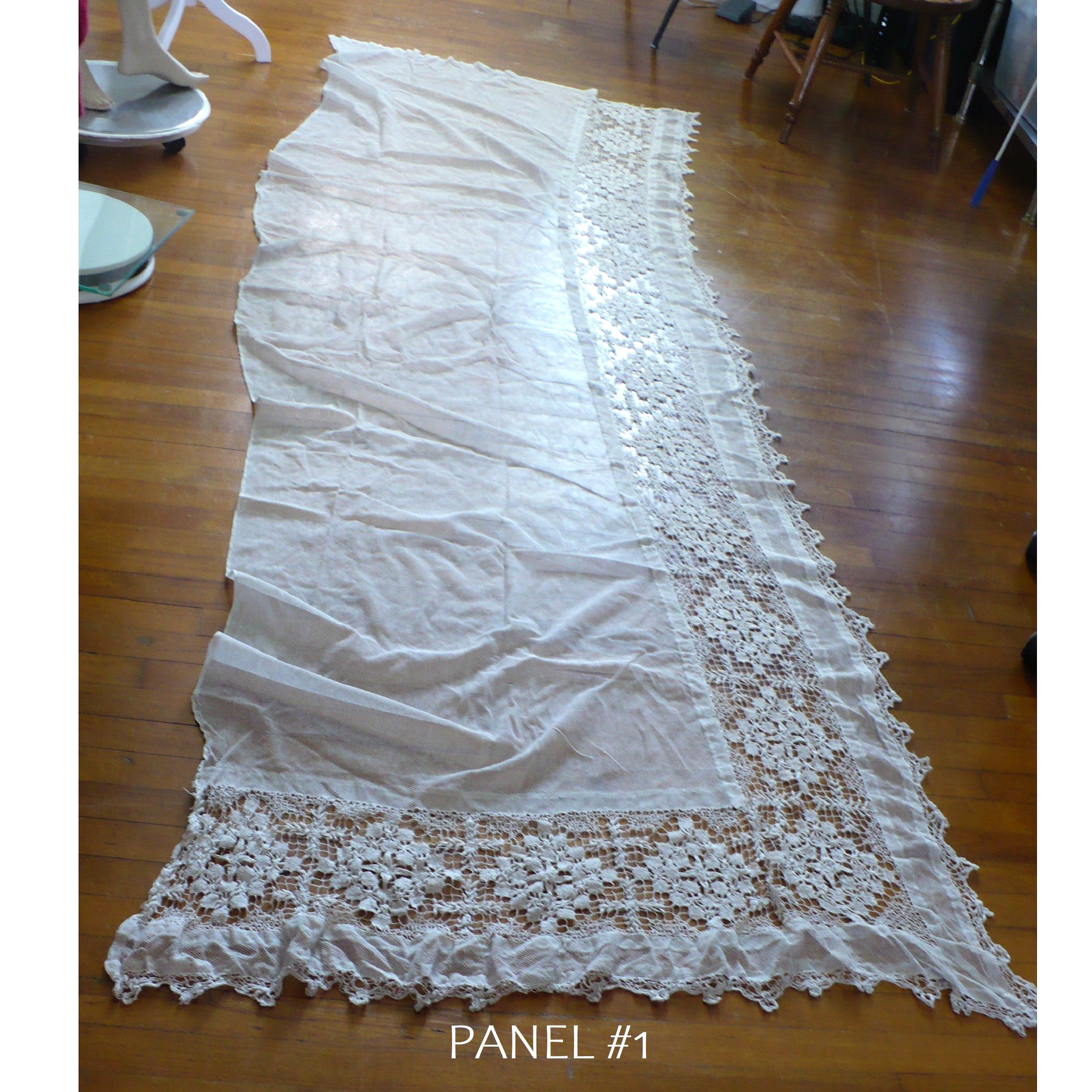 Set of Three, White Antique Victorian White Filet Lace Curtains