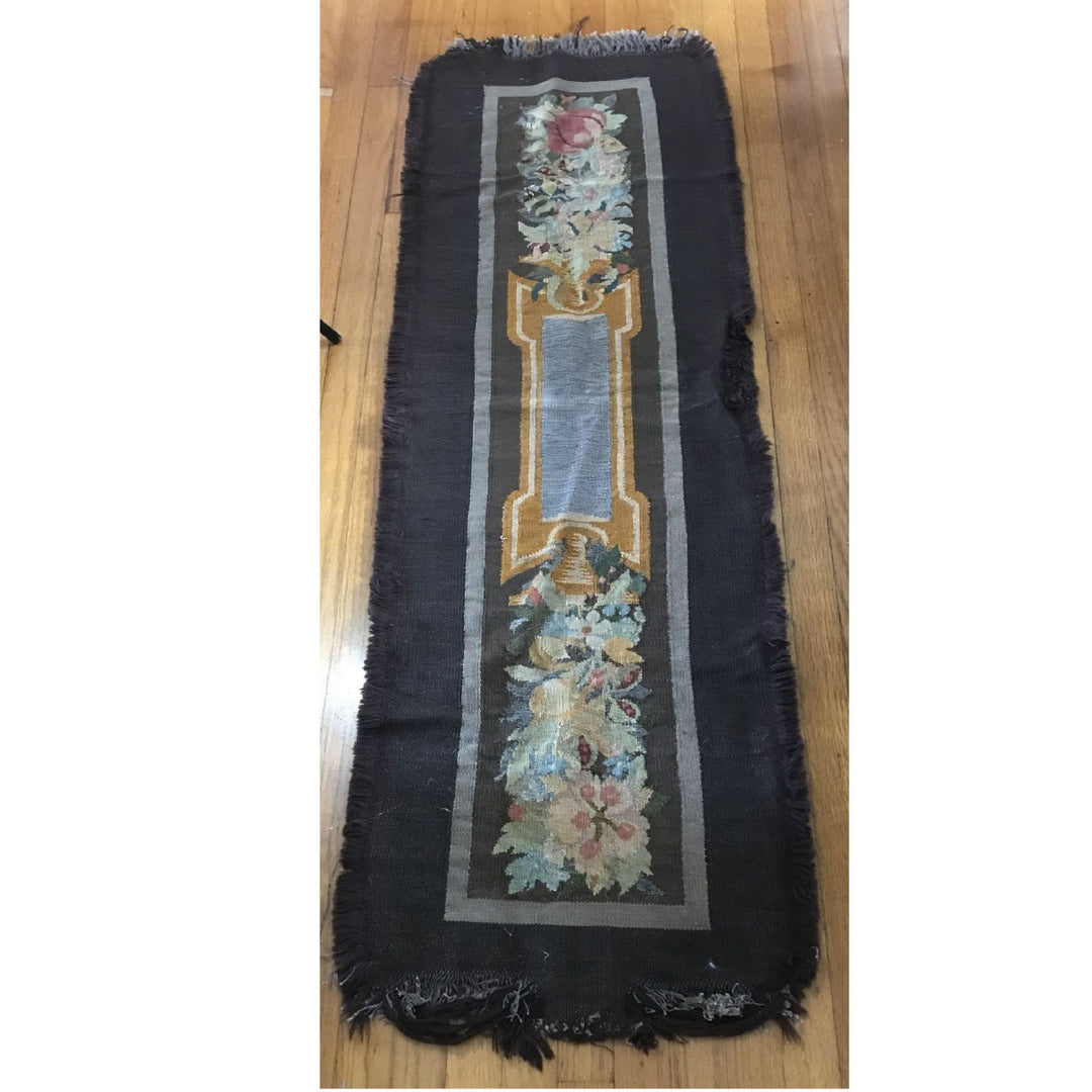 1800s Aubusson Textile, Hand-Woven Wool Panel on floor.
