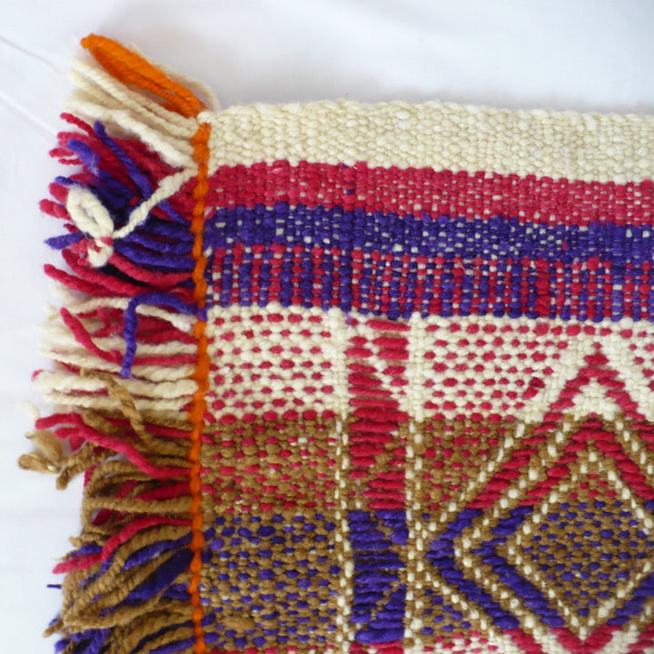A close-up of a 1960s Handwoven Table Runner (38-inches) - Argentina.