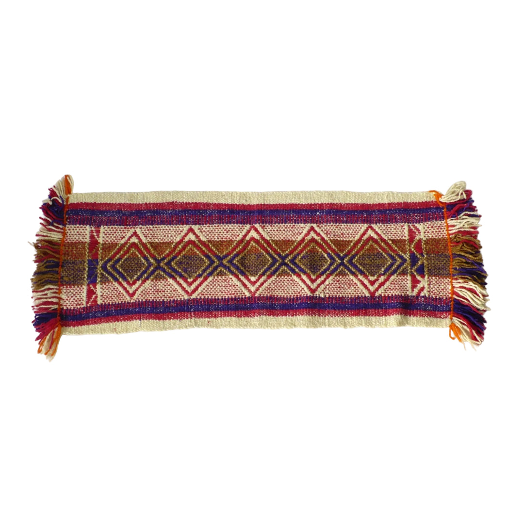 1960s Handwoven Table Runner (38-inches) - Argentina lying flat, seen from above, back or reverse side of weaving.