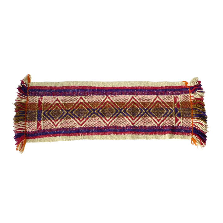 1960s Handwoven Table Runner (38-inches) - Argentina lying flat, seen from above, back or reverse side of weaving.