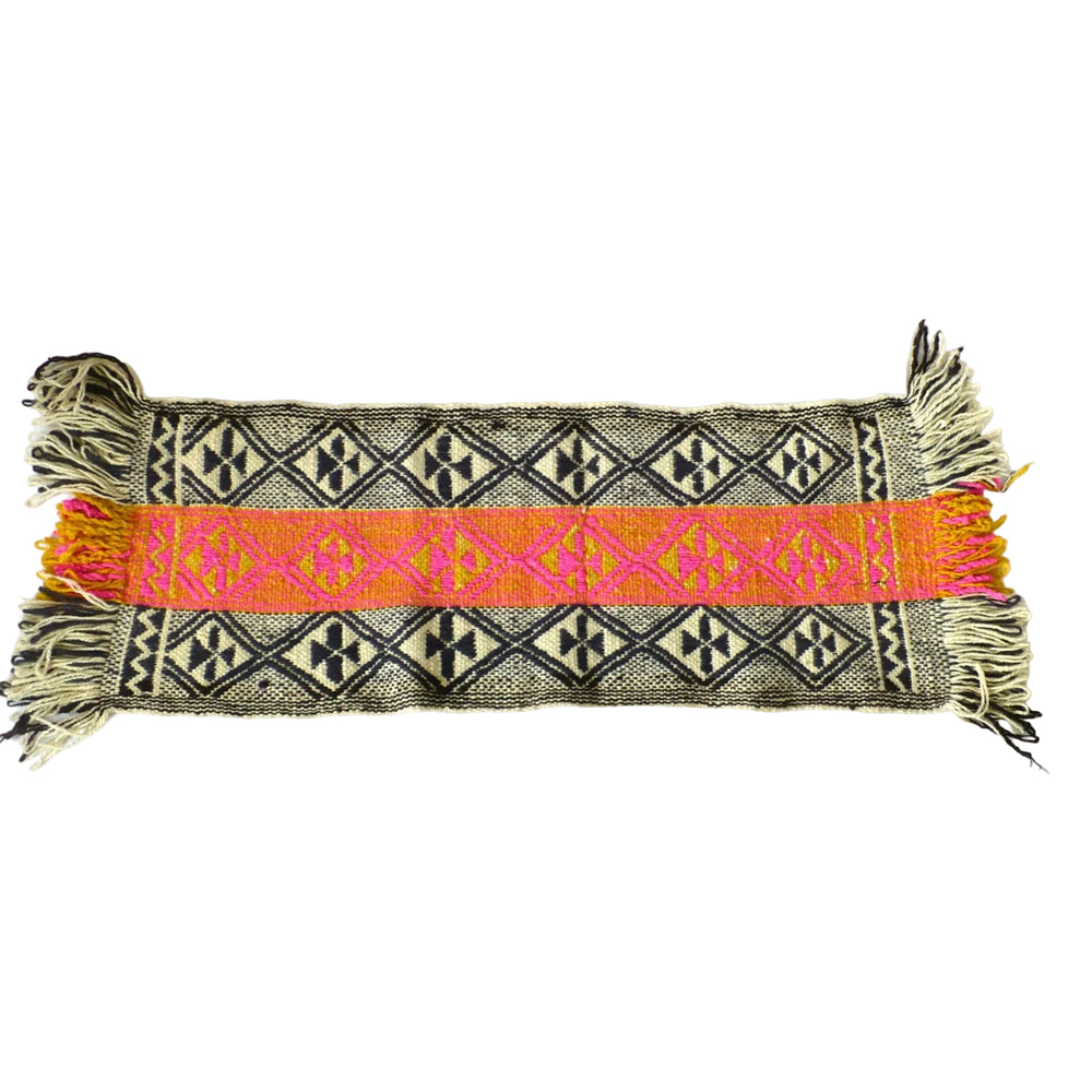 1960s Handwoven Mapuche Table Runner shown flat and top side.