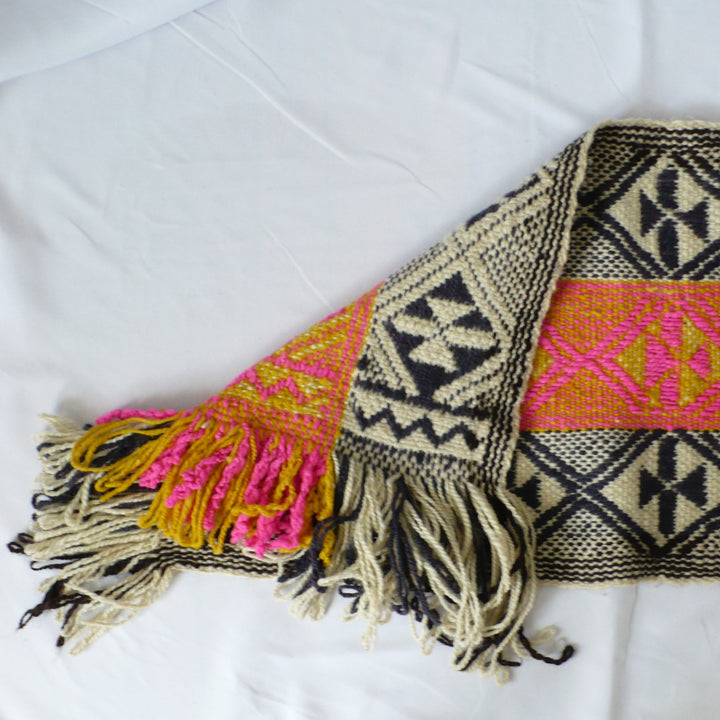 1960s Handwoven Mapuche Table Runner, flipped at corner to show top and underside contrast.