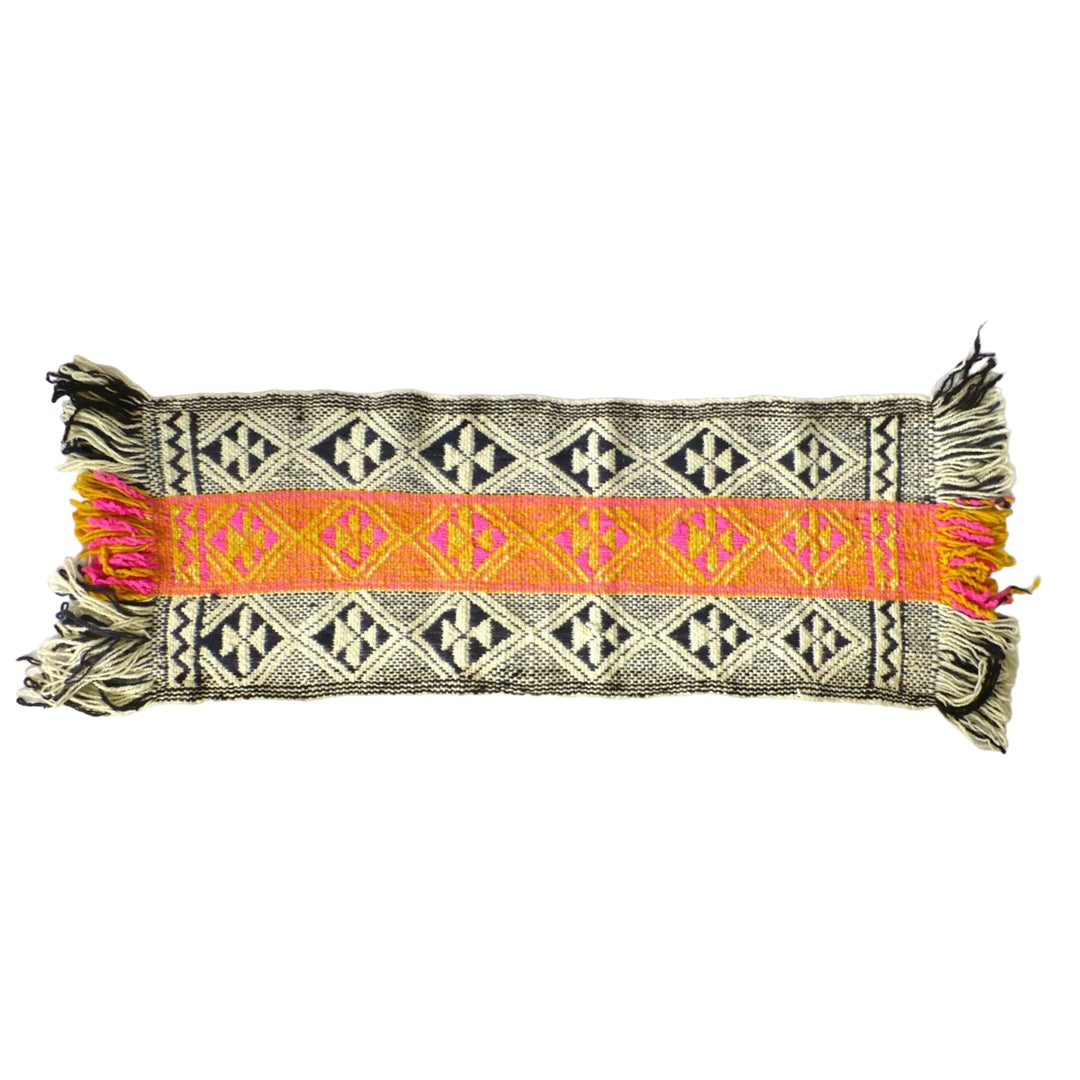 1960s Handwoven Mapuche Table Runner shown flat, underside.