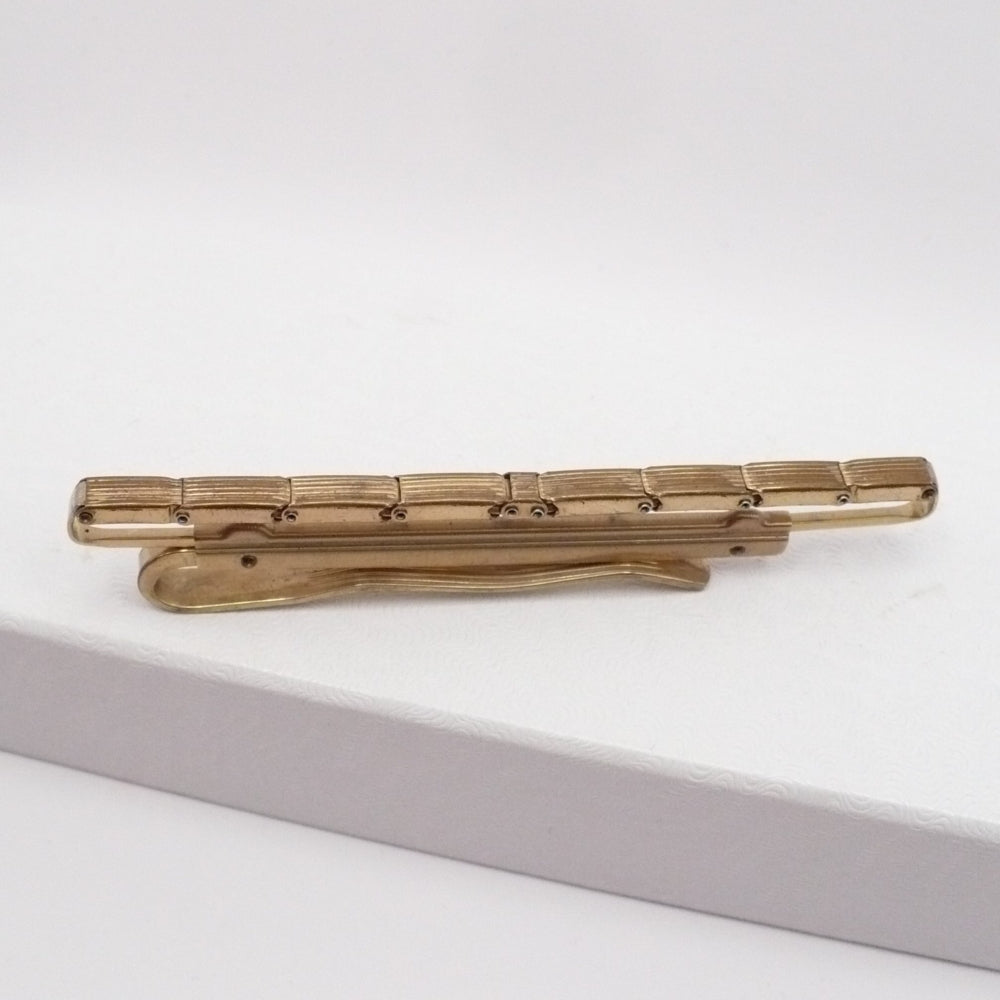 Mid-Century Bronze Mechanical Tie Clip Vintage Men's Jewelry.