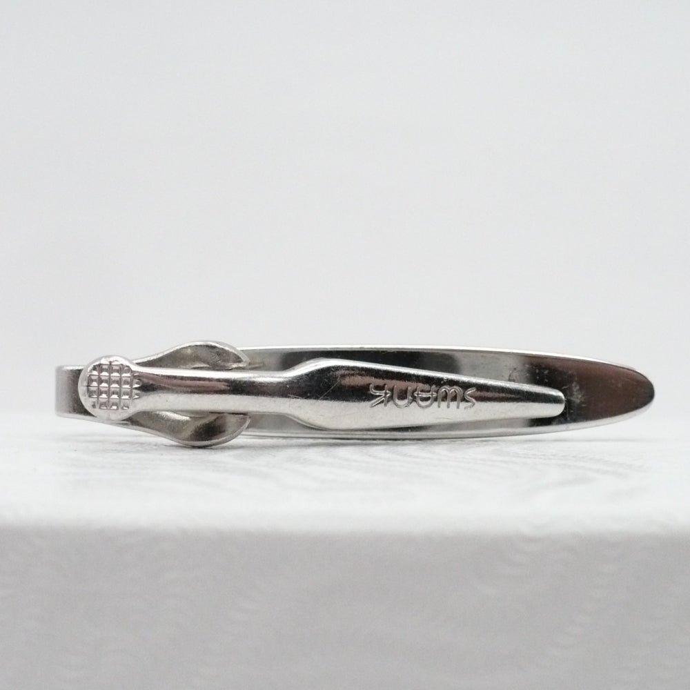 1960s Silver Tone Atomic Oval Tie Clip, Blue Sodalite Stone Vintage Tie Bar.