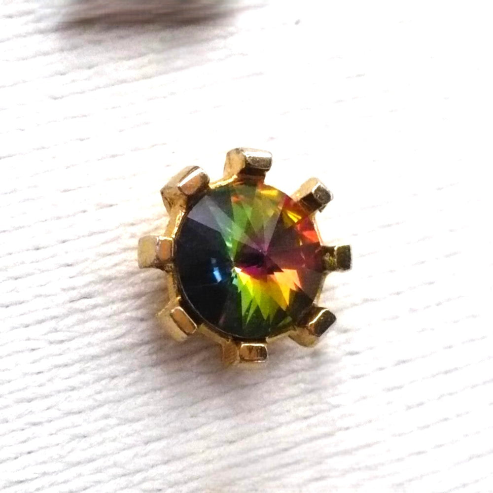 Vintage watermelon glass tie tack with chain and bar.