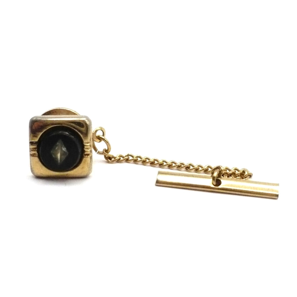 Vintage mourning  tie tack with chain and bar.