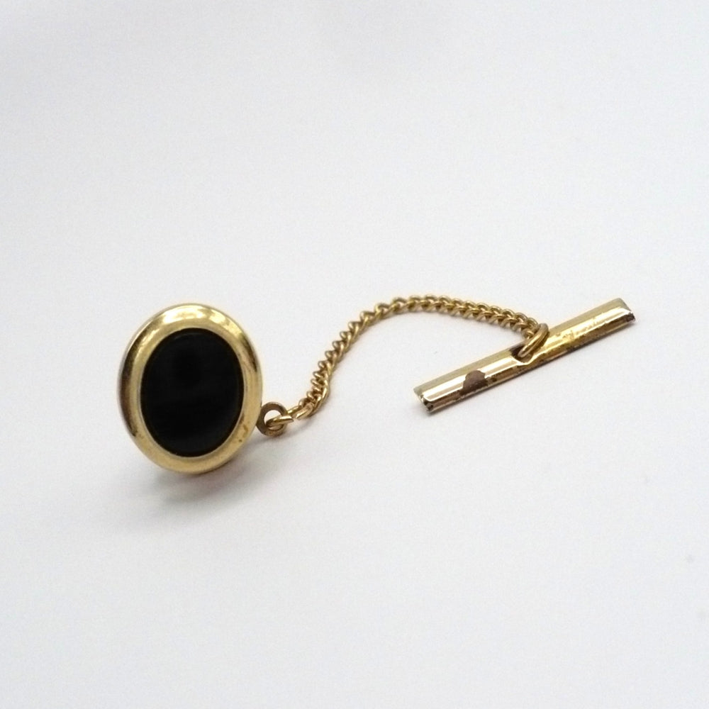 Vintage mourning  tie tack with chain and bar.