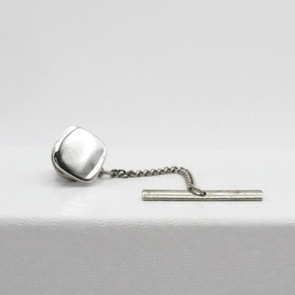 Polished silver tone square Chain & Bar Tie Tack Vintage Men's Jewelry.