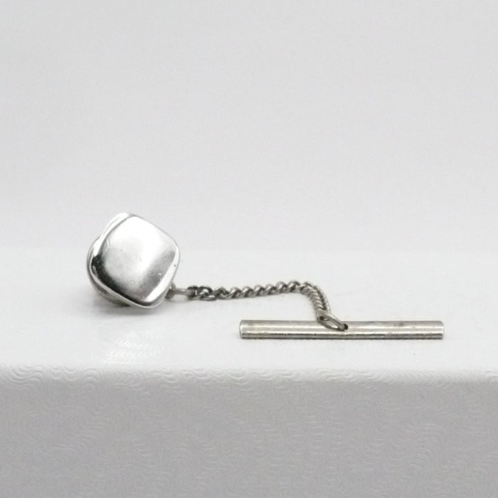 Polished silver tone square Chain & Bar Tie Tack Vintage Men's Jewelry.